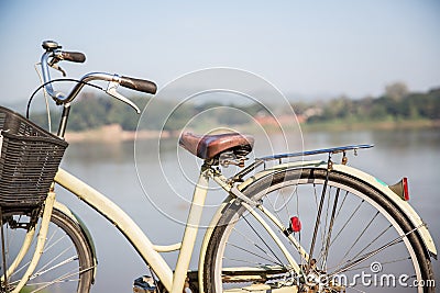 Vintage Bicycle, background is the river Stock Photo