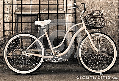 Vintage bicycle with basket Stock Photo
