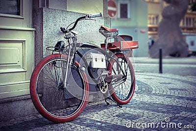 Vintage bicycle at the city Stock Photo