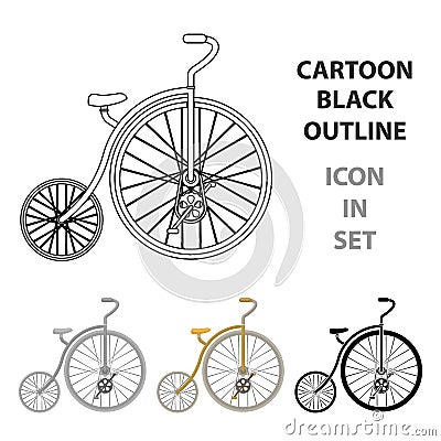 Vintage bicycle. The first bicycle. Huge and small wheel.Different Bicycle single icon in cartoon style vector symbol Vector Illustration