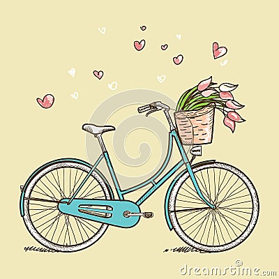 Vintage bicycle with flowers Vector Illustration