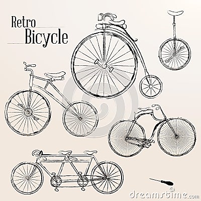 Vintage bicycle set Vector Illustration