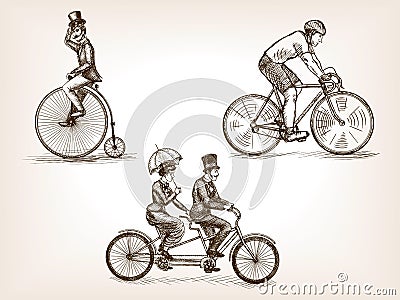 Vintage bicycles sketch vector illustration Vector Illustration