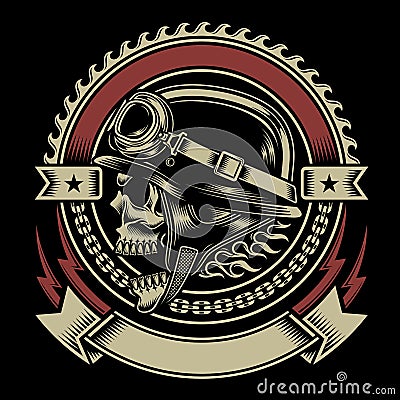 Vintage Biker Skull Emblem Vector Illustration