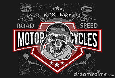 Vintage Biker Skull, t-shirt prints, emblems. Vector Illustration