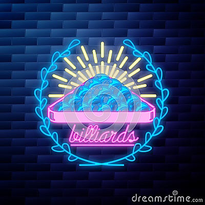 Vintage billiard emblem glowing Vector Illustration