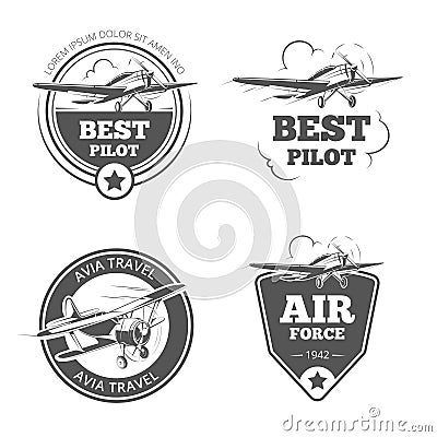 Vintage biplane and monoplane emblems vector set Vector Illustration