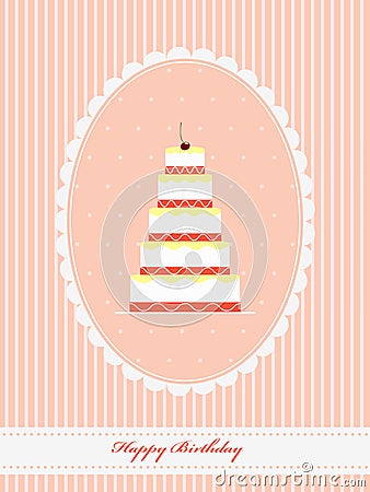 Vintage Birthday greeting card with funny cupcake and cherry Vector Illustration