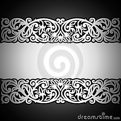 Vintage black background, antique, victorian silver ornament Stock Photo