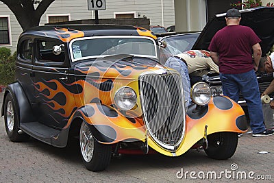 Black Ford with a pattern of fire Editorial Stock Photo