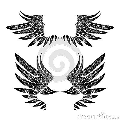Vintage black graphic open wings in retro style on a white background. for logo, label, emblem, sign, trademark, tattoo, art. Vector Illustration