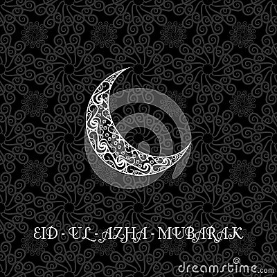 Vintage black and white greeting card for Eid Mubarak festival , Crescent moon decorated on white background for muslim community Vector Illustration