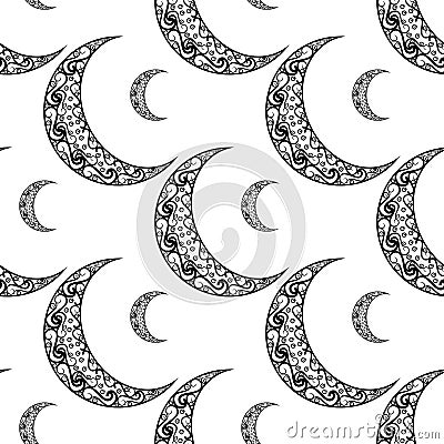Vintage black and white pattern for Eid Mubarak festival , Crescent moon decorated on white background for muslim community Vector Illustration