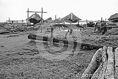 Vintage Black and White Photo of 1978 Arnala Fishing village near Virar Editorial Stock Photo