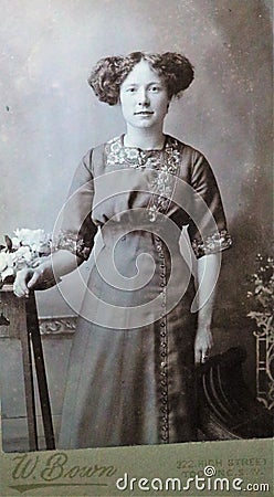 Vintage black and white photo of a Victorian woman 1880s - 1900s. Editorial Stock Photo