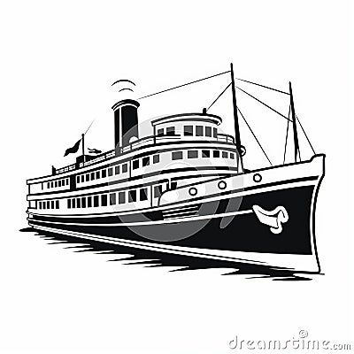 Vintage Black And White Riverboat Sketch - Clean And Simple Design Stock Photo