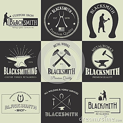 Vintage blacksmith labels and design elements Vector Illustration