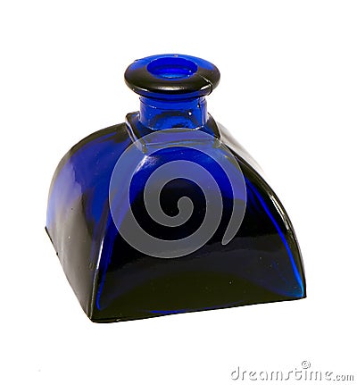 Vintage blue glass bottle isolated on white Stock Photo