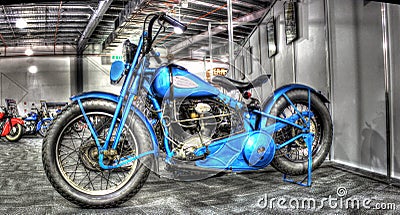 Vintage blue Harley Davidson motorcyce Editorial Stock Photo