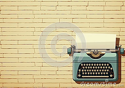 A vintage blue typewriter with a blank sheet of paper Stock Photo