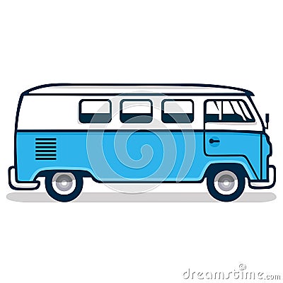 Vintage Blue Van Vector Illustration