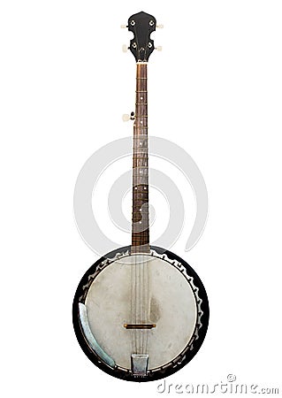 Vintage bluegrass banjo isolated on white background Stock Photo