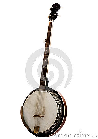 Vintage bluegrass banjo isolated on white background Stock Photo