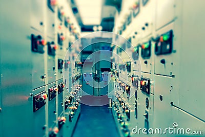 Vintage and blur tone of Electrical switchgear room,Industrial e Stock Photo