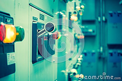 Vintage and blur tone of Electrical switchgear room,Industrial e Stock Photo