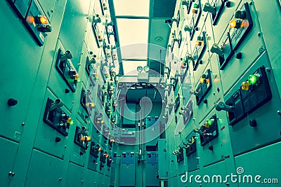 Vintage and blur tone of Electrical switchgear room,Industrial e Stock Photo