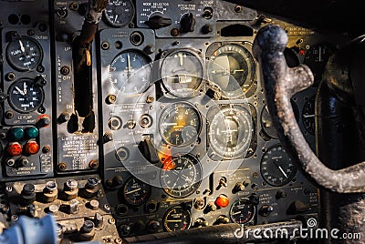 Vintage Boeing 707 Flight Deck. Inside the cockpit Editorial Stock Photo