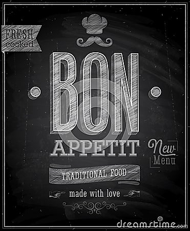 Vintage Bon Appetit Poster - Chalkboard. Vector Illustration