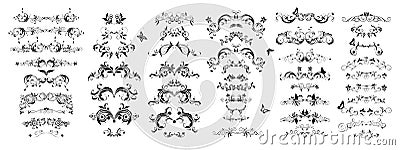 Vintage book floral separators and titles set. Baroque black and white design elements Vector Illustration