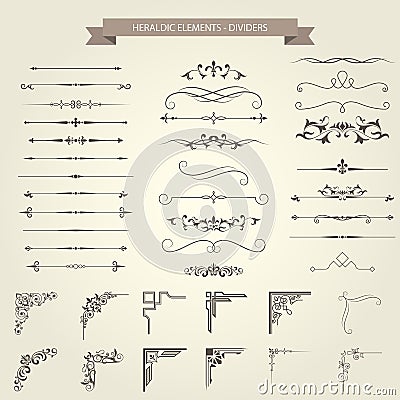 Vintage book vignettes, dividers, corners and separators Vector Illustration