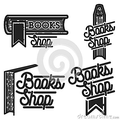 Vintage books shop emblems Vector Illustration