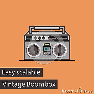 Vintage Boombox Flat Style Vector Icon. Vector Illustration