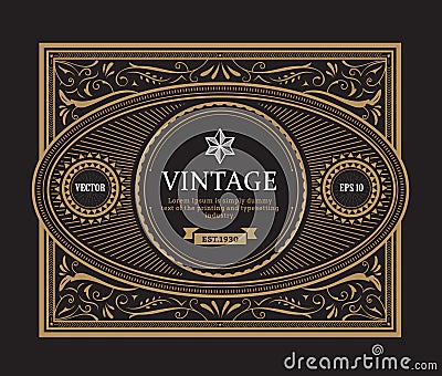 Vintage border antique frame whiskey label hand drawn engraving retro Vector Illustration