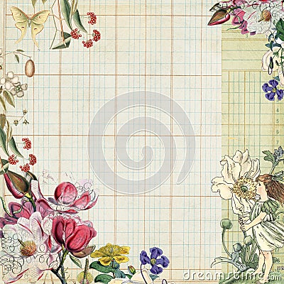 Vintage botanical floral frame with fairy Stock Photo