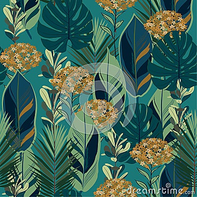 Vintage botanical jungle leaves pattern, tropical seamless, hyd Stock Photo