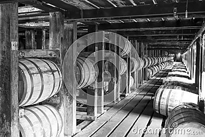 Vintage bourbon barrels in Rik house Stock Photo