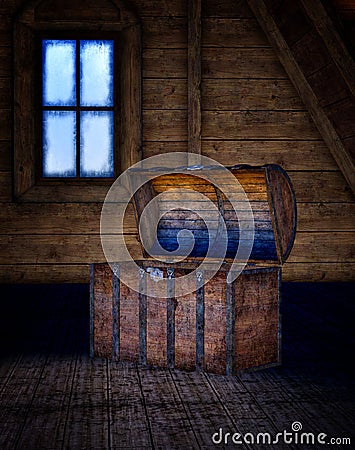 Vintage chest in attic Stock Photo