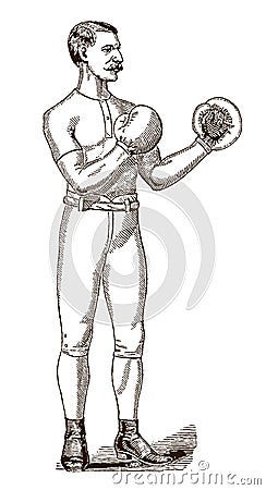 Vintage boxer in upright stance Vector Illustration