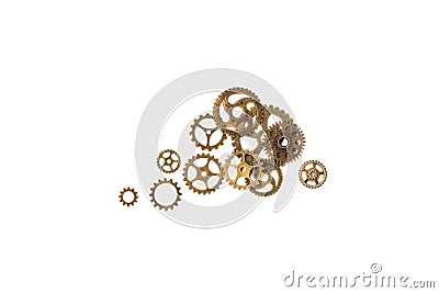 Vintage Brass Gears. Isolated on White. Close up. Stock Photo