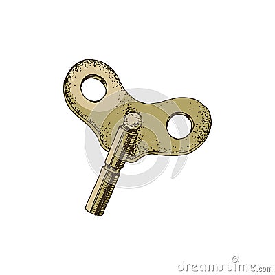 Old brass clock winding key Vector Illustration