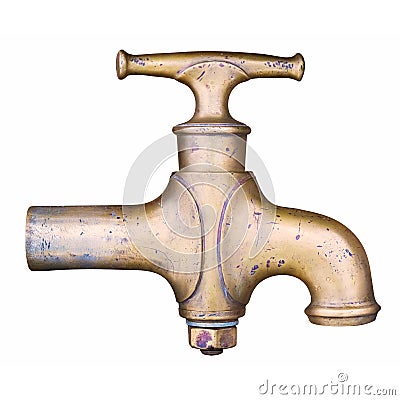 Vintage brass water tap isolated on white Stock Photo