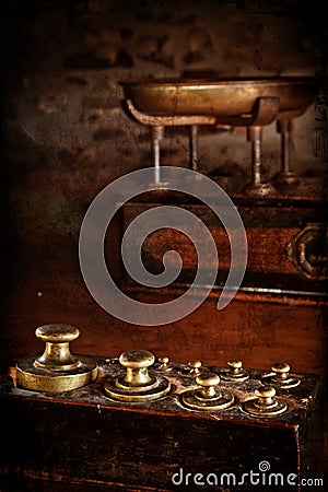 Vintage brass weights Stock Photo