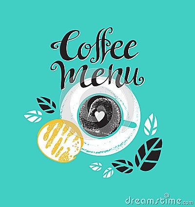 Vintage Breakfast Poster with cup of coffee and toast. Vector illustration with stylish lettering. Vector Illustration