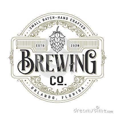 Vintage brewing company logo design Vector Illustration