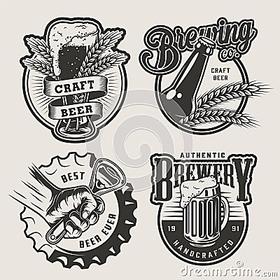 Vintage brewing emblems set Vector Illustration