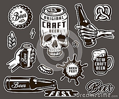 Vintage brewing monochrome elements collection Vector Illustration